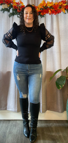 Make a Statement Sheer Sleeve Sweater Top