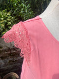 Bright Beginings Floral Lace Sleeve Top Coral