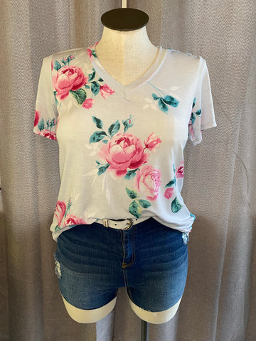 Coming Up Roses V Neck Tee
