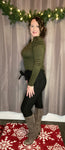 Regality Frilled Long Sleeve Top Olive Green